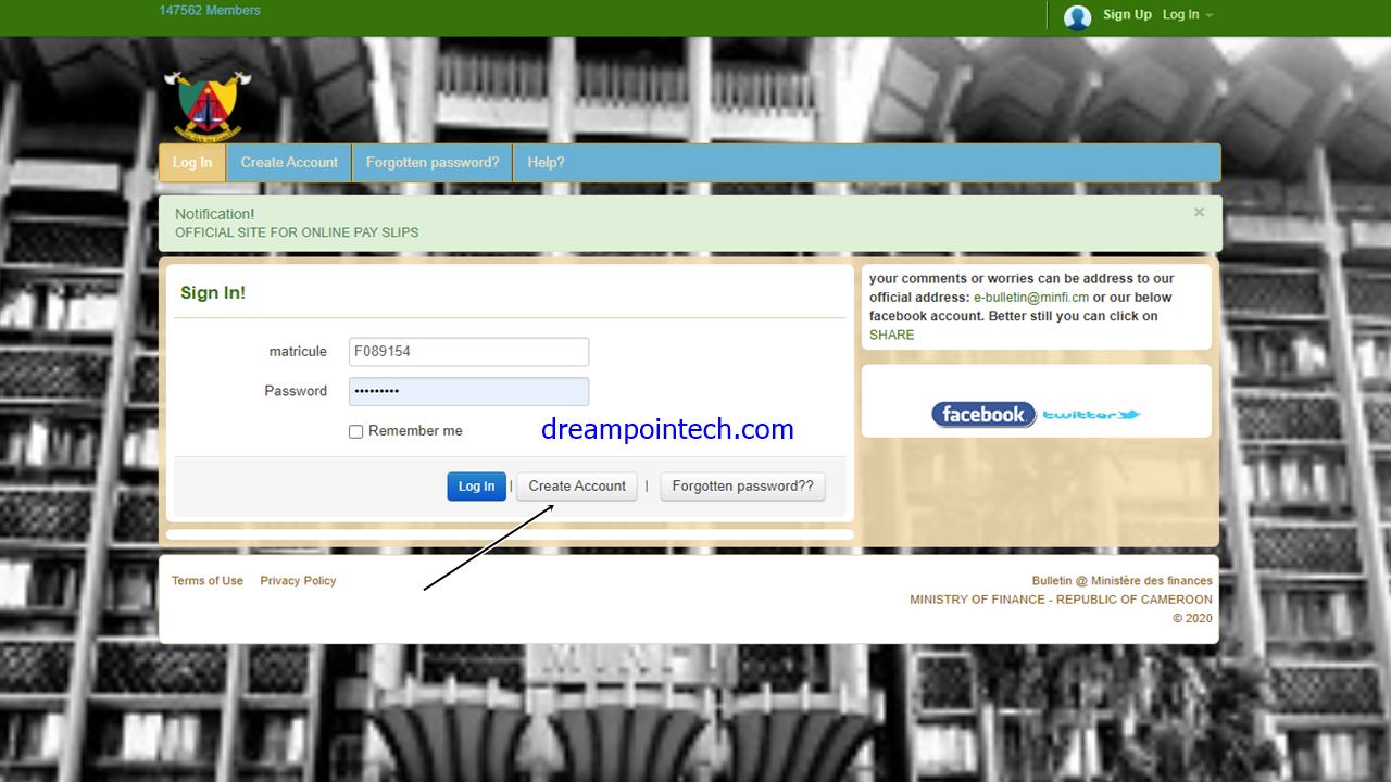 Click on Create Account to create a new account