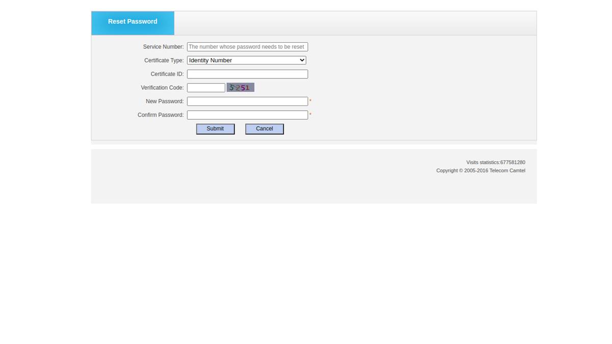 Fill in the change or reset the Camtel online form with the correct information